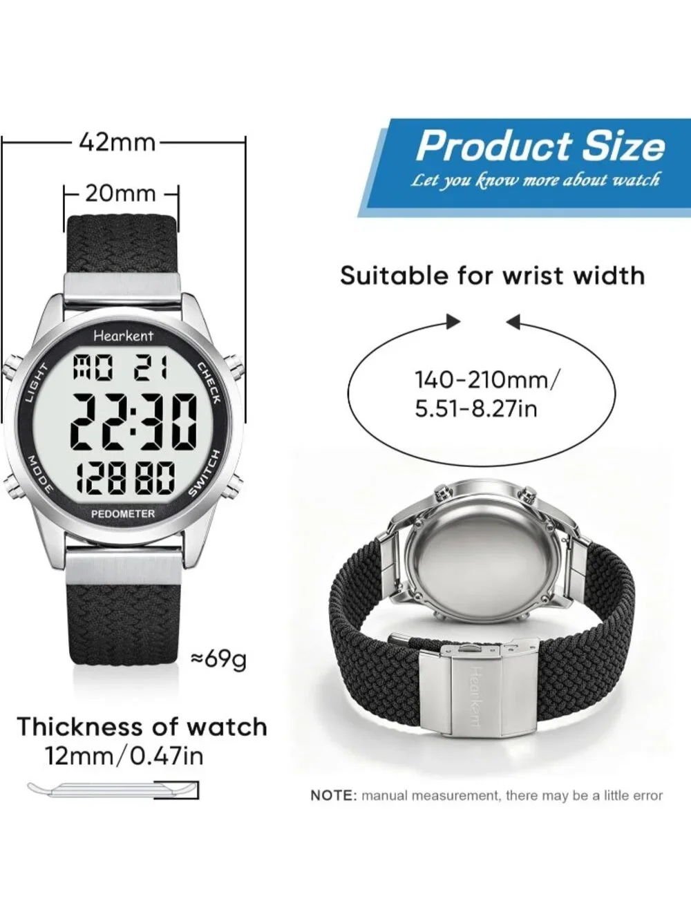 Men's Black Waterproof Fitness Step Mileage & Calorie Backlight Wrist Watches